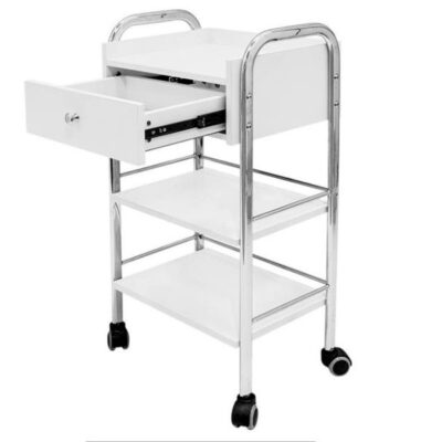 Trolley With Drawer And 2 Wooden Shelves, Metal Frame